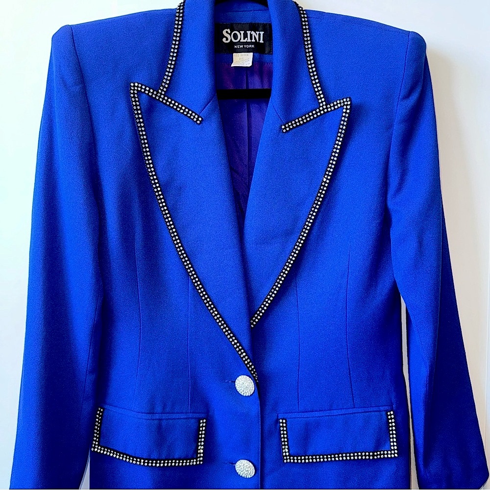 Vintage 1980s Solini cobalt blue oversized rhinestone blazer